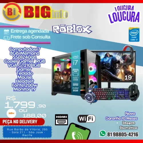 Computador Completo I7 8gb Ssd 250 200w Monitor 19 - Em ate 10x Fixas 