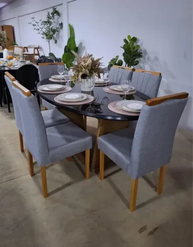 Mesa de Jantar Oval 1.80x1.00 com 06 cadeiras