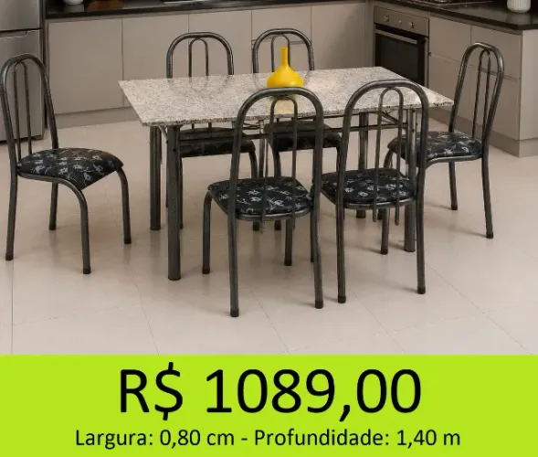 Mesa de granito com 6 cadeiras reposição- parcelamos sem juros