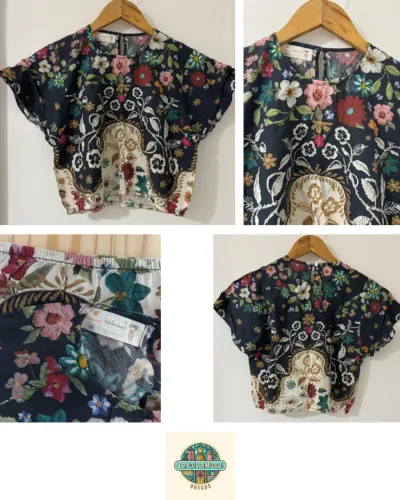 Blusa cropped Fábula floral azul