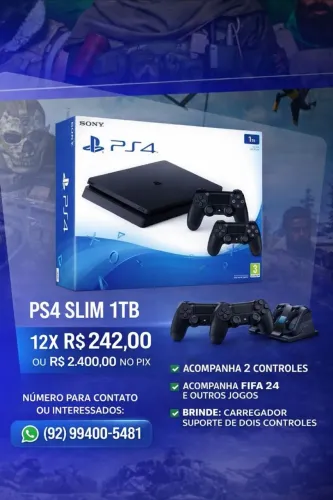 VENDO PS4 SLIM 1T ACOMPANHA OS DOIS CONTROLHES 