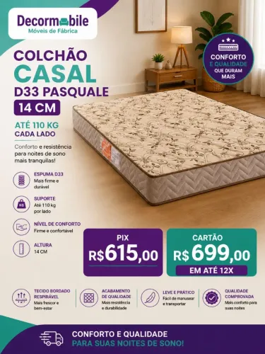 Colchão Casal Pasquale casal D33 paropas 14 cm até 110 kg cada lado