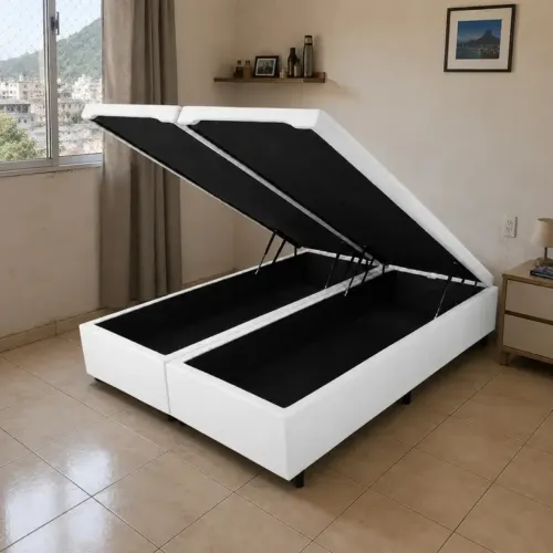 Base Baú Kwid Queen em Linhão 41x158x198cm Dream House / pronta entrega