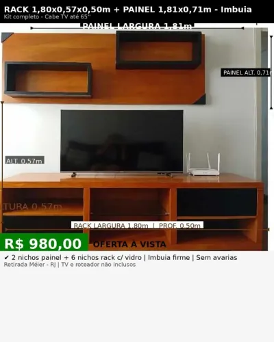 RACK COM PAINEL EM MADEIRA MACIÇA