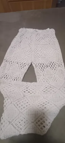 Calça crochet cru M com forro shorts
