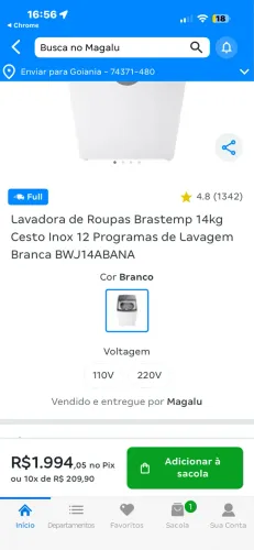 Lavadora de Roupas Brastemp 14kg Cesto Inox 12 Programas de Lavagem Branca BWJ14ABANA