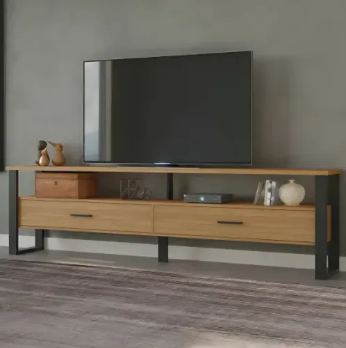 Rack para TV Até 60 Polegadas 220cm 2 Gavetas 100% Mdf Freijó/Preto Fosco F43 - Pradel
