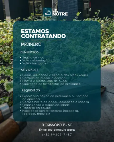 JARDINEIRO ?OBRA/ MANUTENÇÃO DE PAISAGISMO ? VAGA: JARDINEIRO ? OBRA DE PAISAGISMO