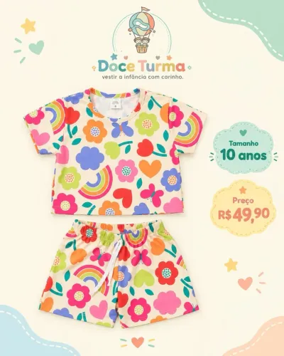 Conjunto Verão Meninas Amarelo Claro Cropped e Shots Arco Íris