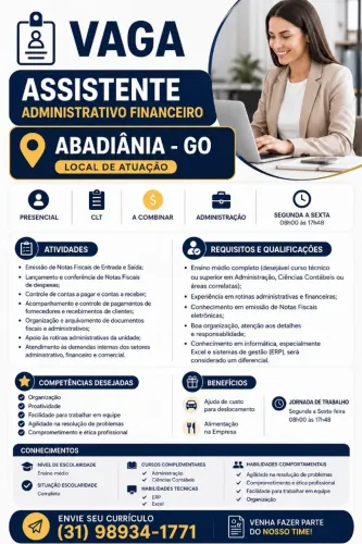  Assistente Administrativo Financeiro | Abadiânia - GO