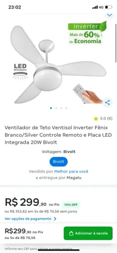 Ventilador de teto Ventisol Fênix Inverter