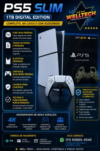 ? PS5 SLIM 1TB ? COMPLETO, COM CAIXA E ACESSÓRIOS! ?