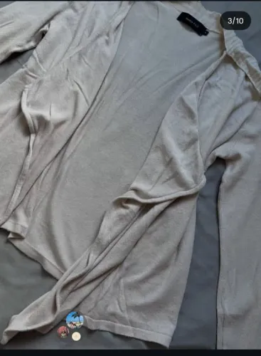 Cardigan Maria Filó Bege Aberto Manga Longa P