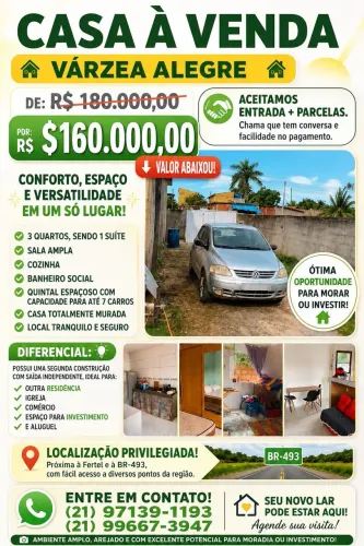 CASA À VENDA - VÁRZEA ALEGRE (Guapimirim)