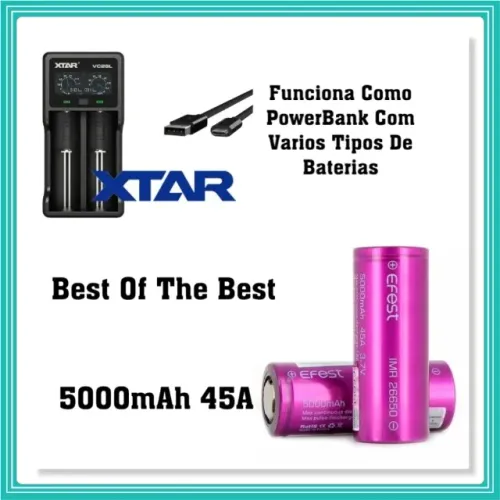 Carregador Xtar Vc2sl Li-ion lcd +2X Bateria 26650 Efest 3.7V 5000 mAh 45A
