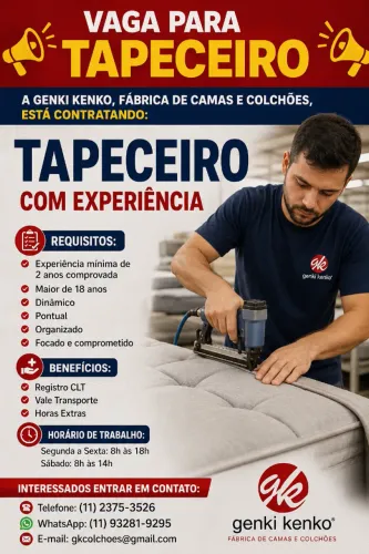 vaga de emprego TAPECEIRO, COLCHOEIRO, MONTADOR DE CAMA BOX 
