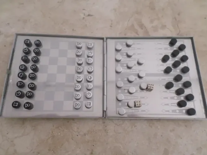 Jogo Xadrez e Gamão de Inox