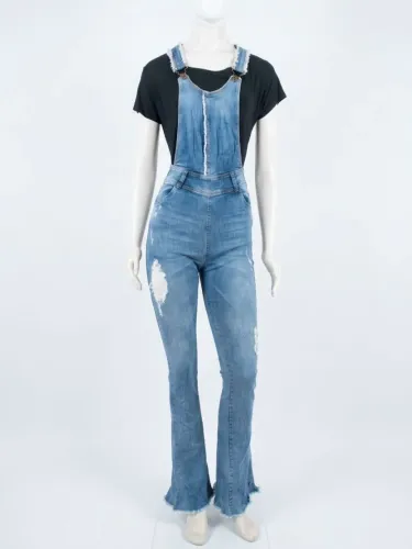 Jardineira Jeans Flare Verbo (Com Lycra) - Desapego Barato!
