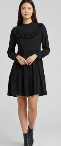 vestido preto com babados zara