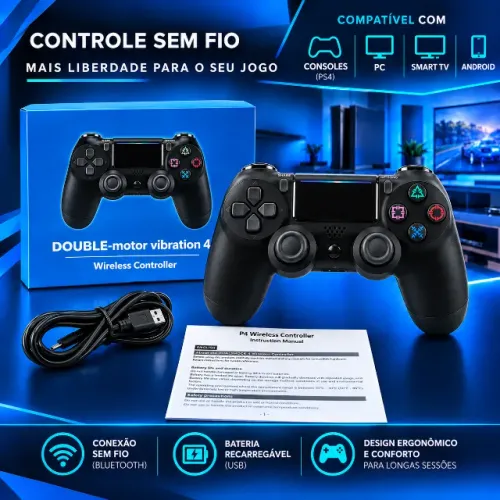 Controle Sem Fio Bluetooth PS4 Alta Precisão para PS4, PC, Notebook, Android e Smart TV