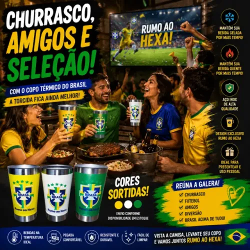 Copo Térmico Do Brasil Rumo Ao Hexa Copa 2026 Inox Verde Amarelo Branco
