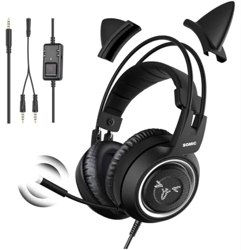 Fone Gamer Somic para jogos com microfone orelhas de gato