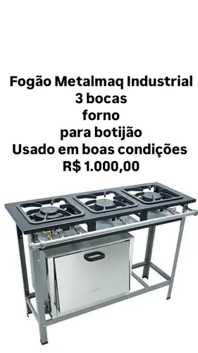 Fogão Industrial 3 Bocas e Forno Metalmaq