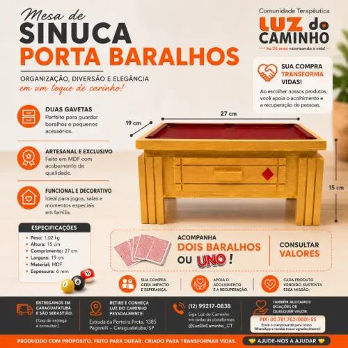 Mesa de Bilhar Porta-Baralhos em MDF [ PREMIUM ] - Ajude-nos a ajudar