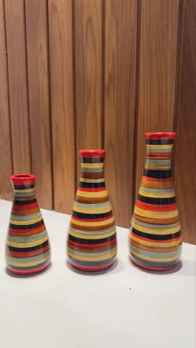 Kit com 3 vasos cerâmica colorido