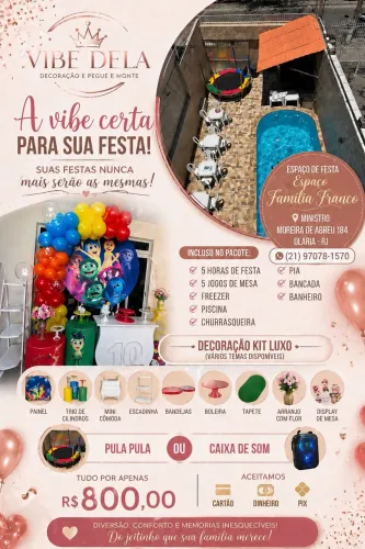 Sua festa completa decoração + espaço com piscina + pula pula ou som 