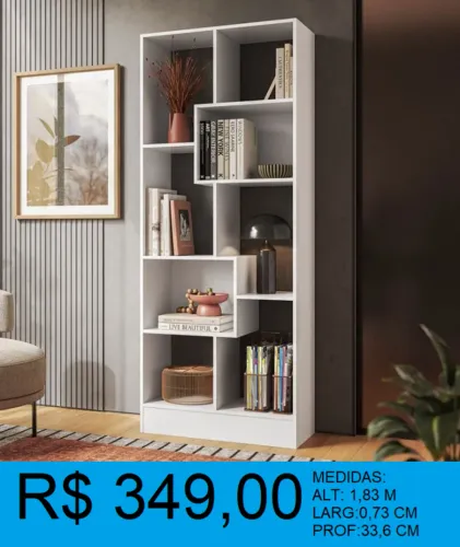 Livreiro com 8 nichos larg:73cm alt:1,83m -à pronta entrega