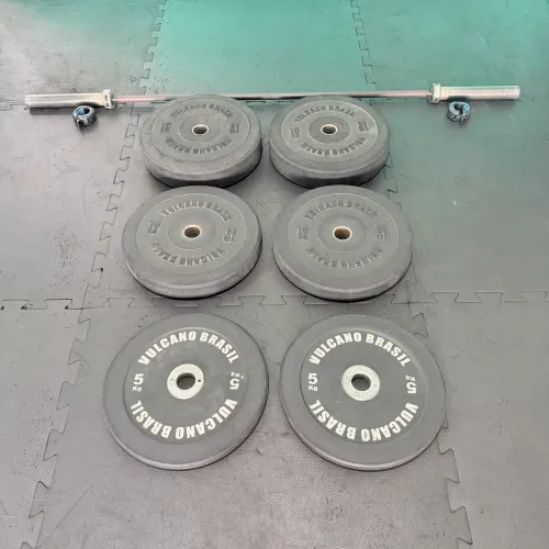 KIT BARRA OLÍMPICA FEMININA 15kg + 60KG EM ANILHAS OLÍMPICAS