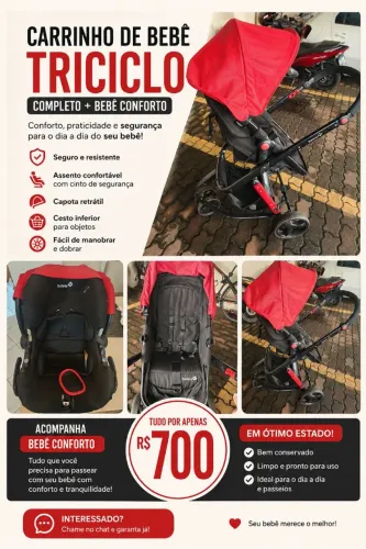 Carrinho de bebê safety triciclo completo