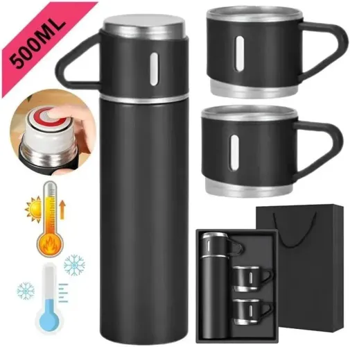 Garrafa Térmica Inox 500ml com 3 Xícaras - Vacuum Flask Set