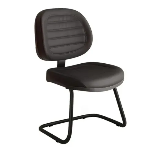 Cadeira Executiva Fixa Base Em S Corino Preto Conforto Para Escritório Premium 31014
