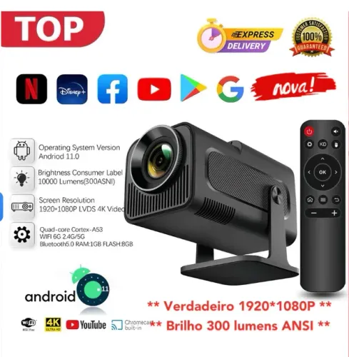Projetor Smart HY320 Full HD | Android, Wi-Fi e Bluetooth