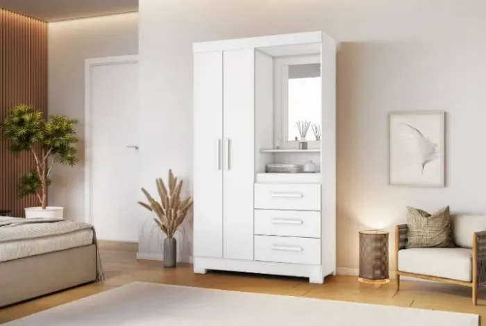 Guarda Roupa Para Solteiro Branco - Branco Rosa Cor Flex Modelo Capelinha NT 6020