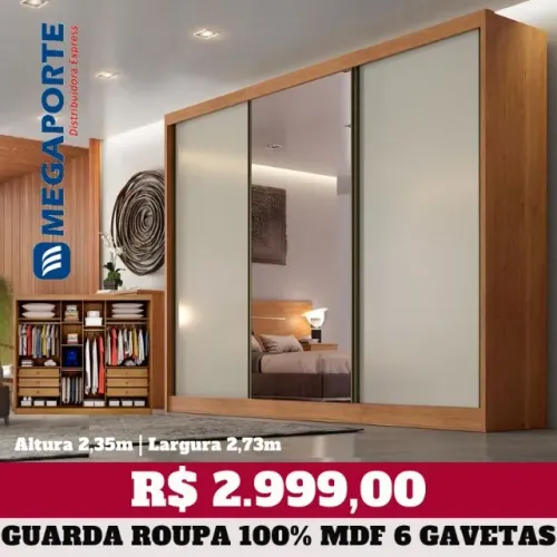 Guarda Roupa Casal 100% MDF 3 Portas com Espelho (Novo) Entrega Grátis! 