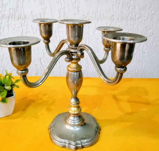 Castiçal vintage, dois braços p/ 5 velas, da Price Products, inteiro e perfeito.
