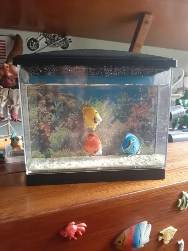 Aquario com peixes artificiais