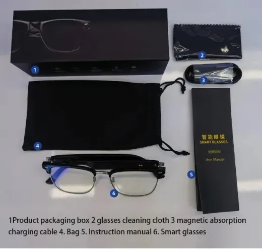 Oculos Inteligente Headset, Áudio Chamada, Redução Ruído, Música, prova d'água, Microfone