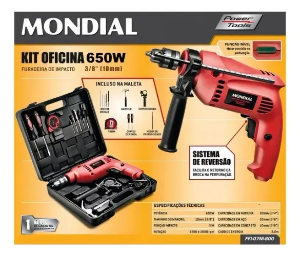 Furadeira de Impacto Mondial NFFI-07M com Maleta 650W 220V + Garantia