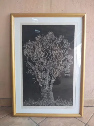 Quadro Xilogravura Árvores Brasil Angela Leite 110x78cm, envio Brasil