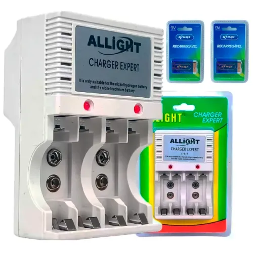 Kit Carregador Com 2 Baterias 9v Recarregáveis 450ma Alto Desempenho
