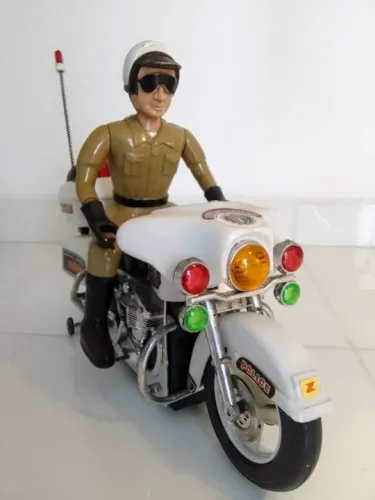 Brinquedo antigo, americano, moto CHIPS, escala 1:6, gigante
