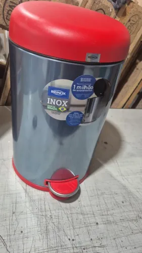 Lixeira Inox Com Pedal e Tampa Vermelha 12 Litros - Brinox