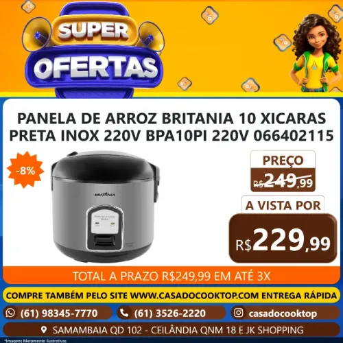 PANELA DE ARROZ BRITANIA 10 XICARAS PRETA INOX 220V BPA10PI 220V 066402115