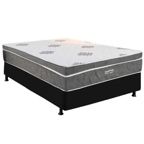 Colchão Casal Essential Pocket D26 + Base Box Simples Corino tt433