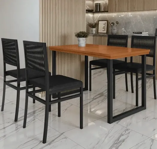 Mesa de Jantar 120x80cm com 4 Cadeiras Design Industrial p54
