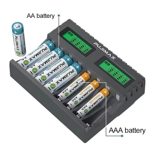 Carregador De Pilhas AAA, AA 8 Slots Pujimax Tela Lcd Com porcentagem de carga